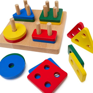 Colour Sorting Geometric Block Puzzles on Dowels - Aussie Baby