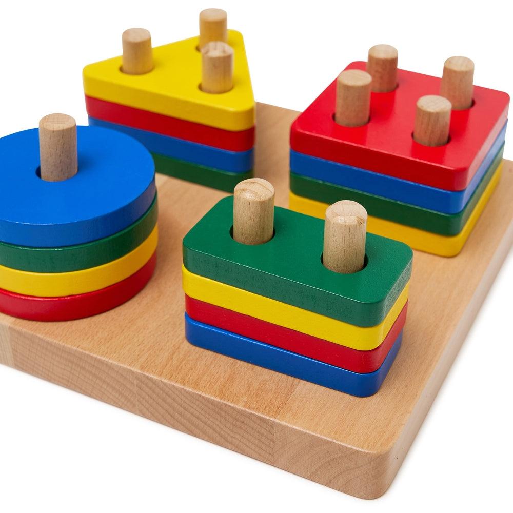 Colour Sorting Geometric Block Puzzles on Dowels - Aussie Baby