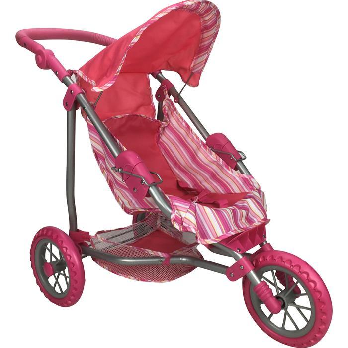 Girls Three Wheel Doll Stroller - Pink Stripe - Aussie Baby