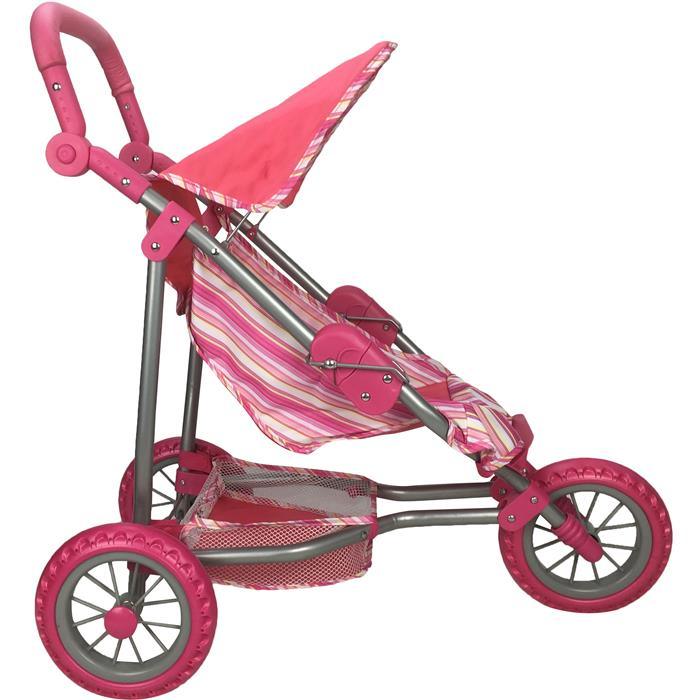 Girls Three Wheel Doll Stroller - Pink Stripe - Aussie Baby