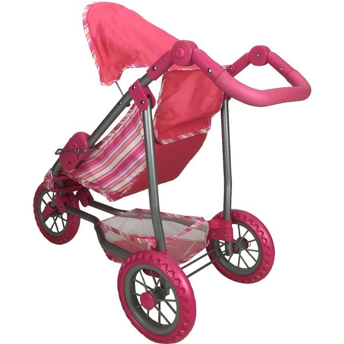 Girls Three Wheel Doll Stroller - Pink Stripe - Aussie Baby