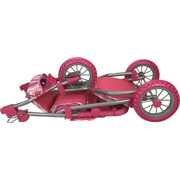 Girls Three Wheel Doll Stroller - Pink Stripe - Aussie Baby