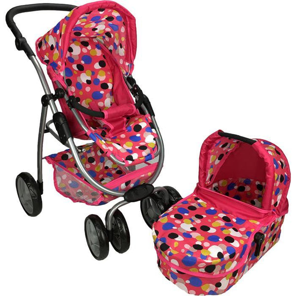 Deluxe Doll Pram with Carry Cot - Polka Dots - Aussie Baby