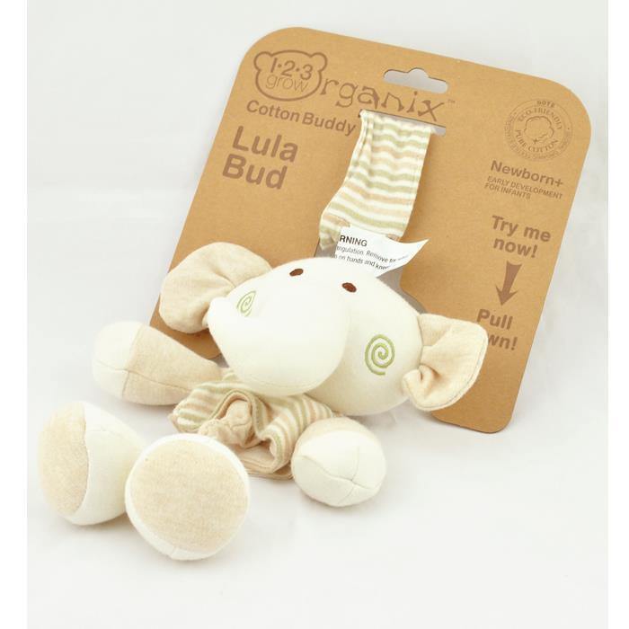 123 Grow Organix Cotton Buddy Pull String Nursery Musical Toy - Elephant - Aussie Baby