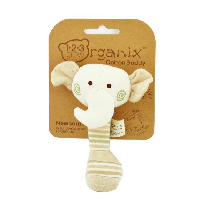 123 Grow Organix Cotton Buddy Rattle - Elephant - Aussie Baby