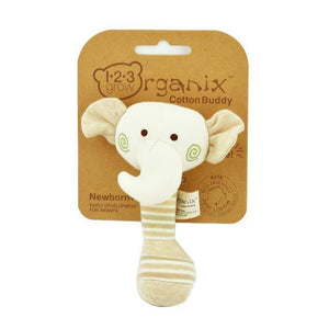 123 Grow Organix Cotton Buddy Rattle - Elephant - Aussie Baby