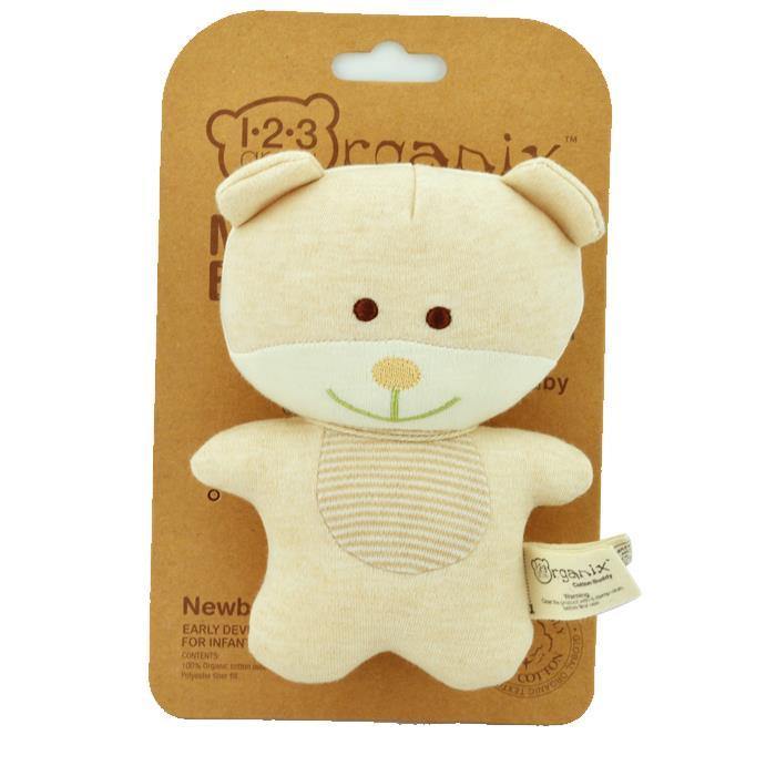123 Grow Organix Cotton Buddy Squeaky Rattle - Bear - Aussie Baby