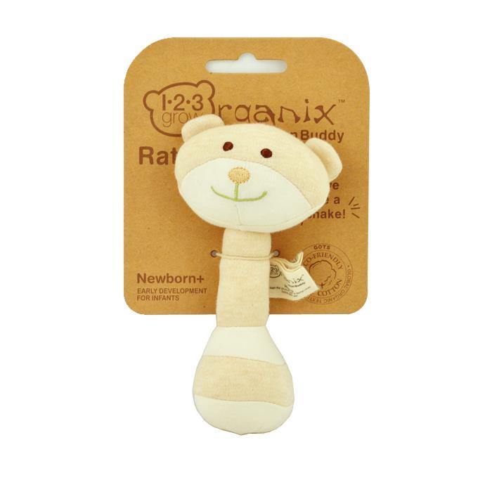 123 Grow Organix Cotton Buddy Rattle - Bear - Aussie Baby