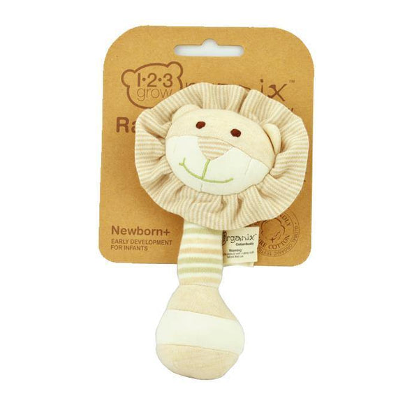 123 Grow Organix Cotton Buddy Rattle - Lion - Aussie Baby