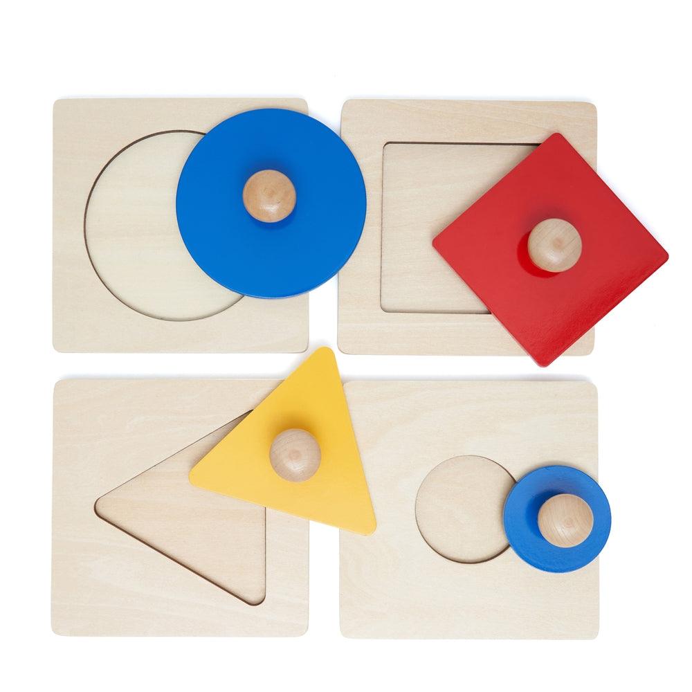 Geometric 4 Shape Puzzle and Play Toy for Toddlers - Wooden Montessori Toys - Aussie Baby