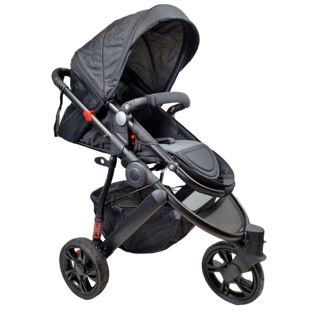 Aussie Baby Explorer 3 Wheels Pram - Black - Aussie Baby