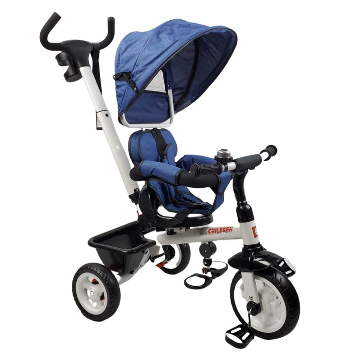 Deluxe Kids Tricycle with Sun Canopy & Parent Handle - Navy - Aussie Baby
