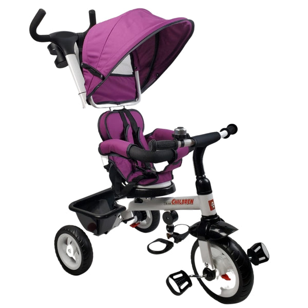 Deluxe Kids Tricycle with Sun Canopy & Parent Handle - Purple - Aussie Baby
