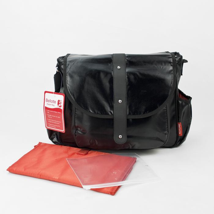 Bellotte Satchel Nappy Bag - Shiny Black - Aussie Baby