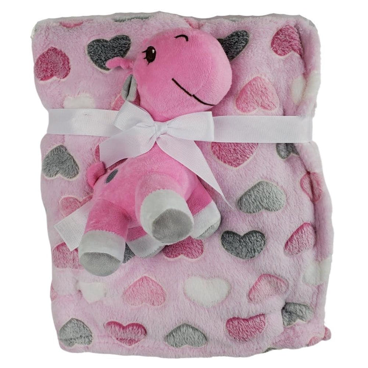 Snugtime Coral Fleece Blanket with Toy - Pink Hearts - Aussie Baby