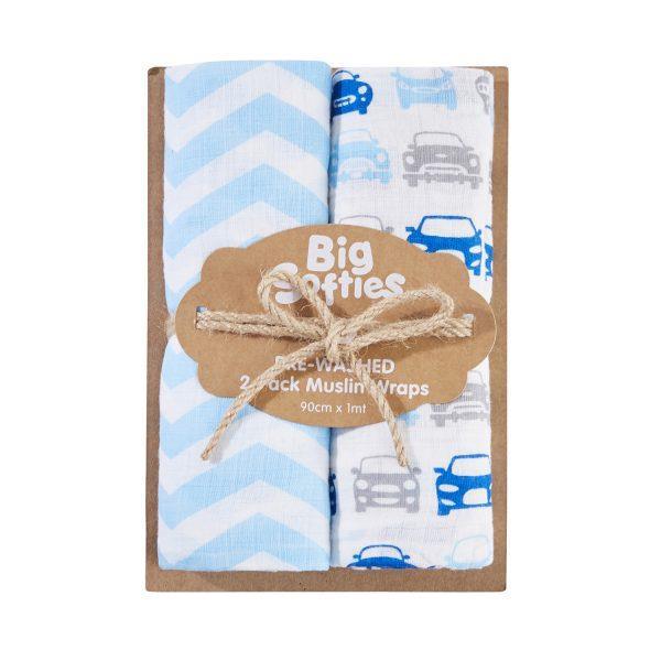 Big Softies Pre-Washed 2 pack Muslin Wraps - Car - Aussie Baby