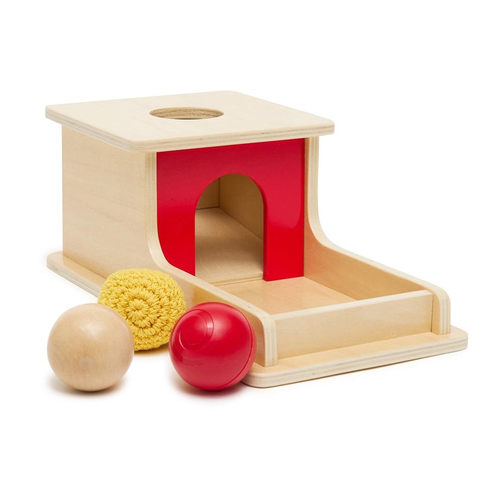 Object Permanence with Tray and 3 balls (Wood, Plastic, Yarn) - Aussie Baby