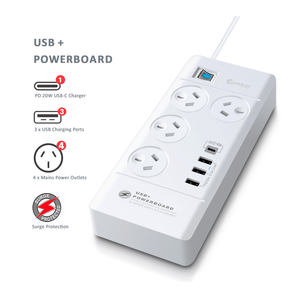 Sansai 4 Sockets USB-A/USB-C Powerboard - Aussie Baby