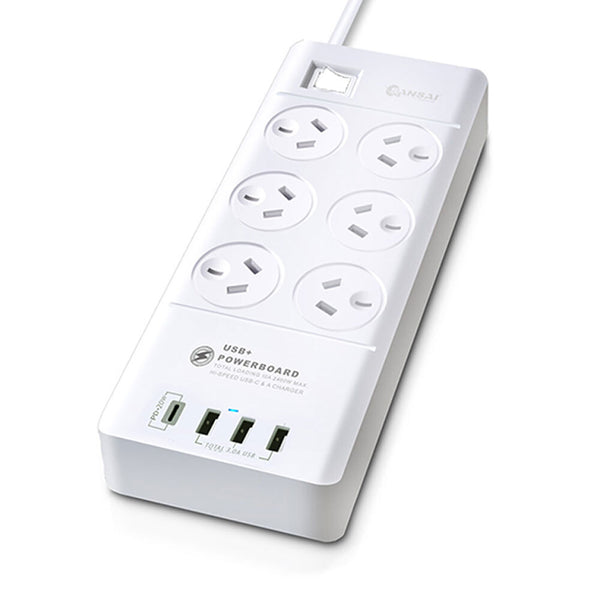 Sansai 6 Sockets USB-A/USB-C Powerboard - Aussie Baby