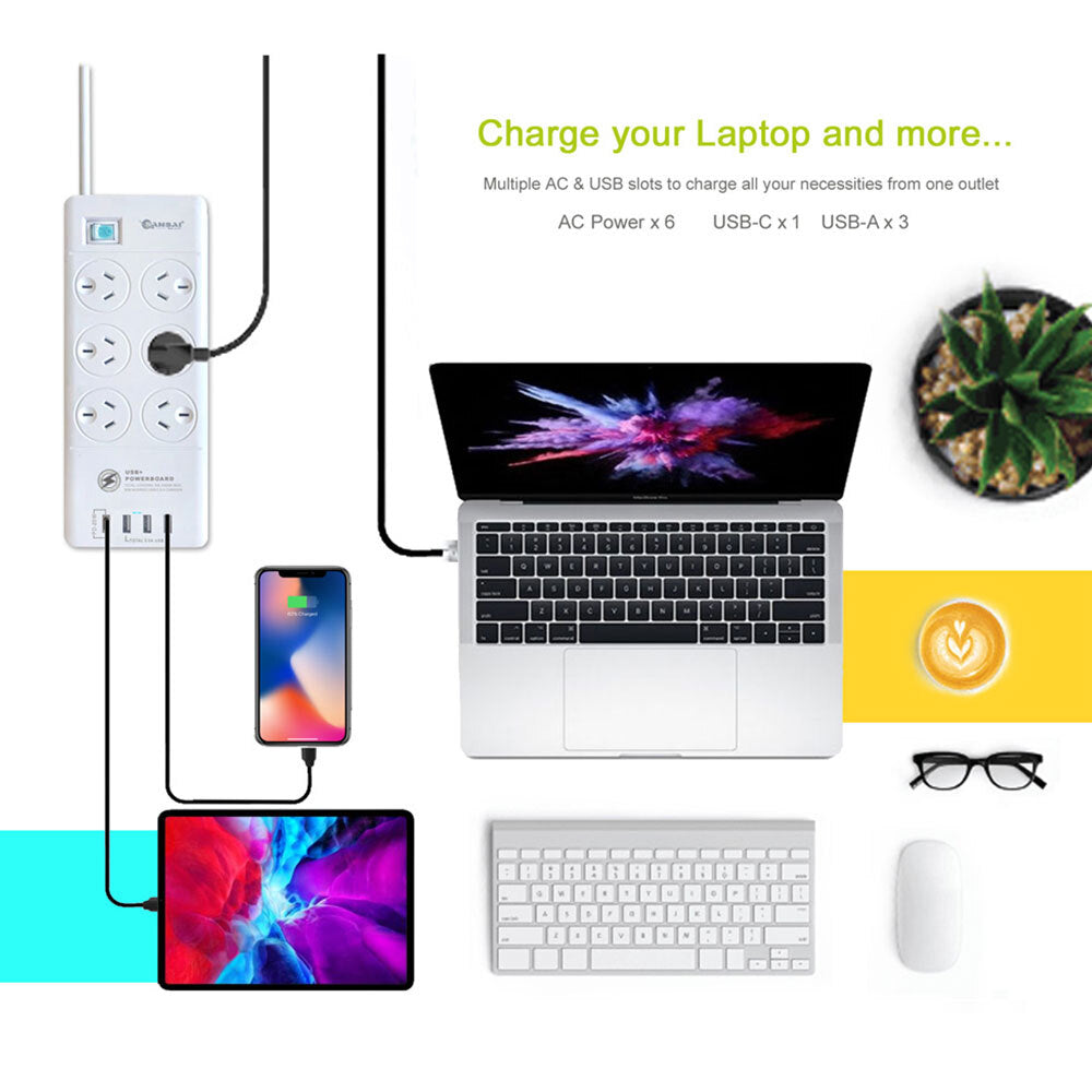 Sansai 6 Sockets USB-A/USB-C Powerboard - Aussie Baby
