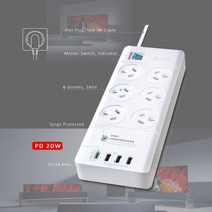 Sansai 6 Sockets USB-A/USB-C Powerboard - Aussie Baby