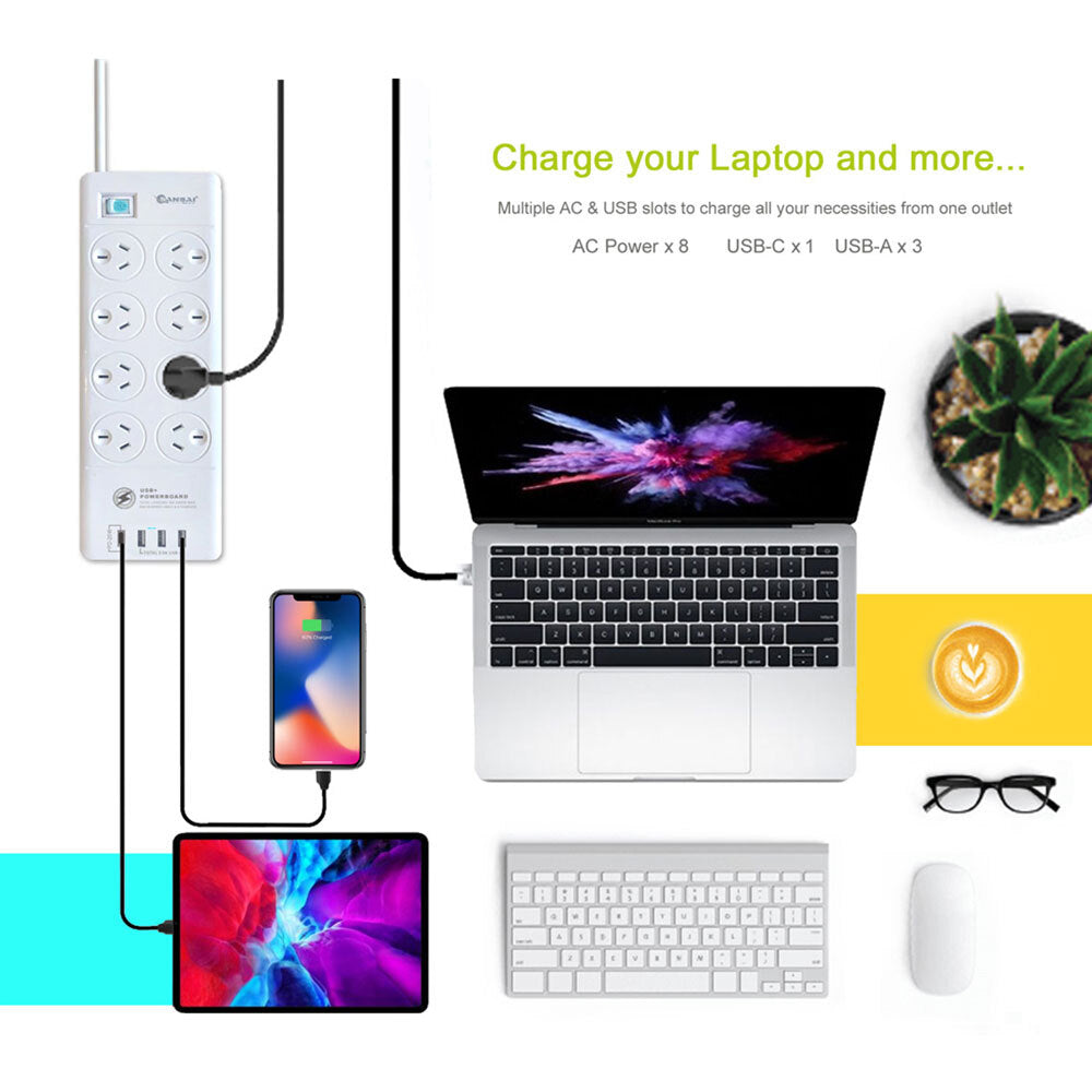 Sansai 8 Sockets USB-A/USB-C Powerboard - Aussie Baby