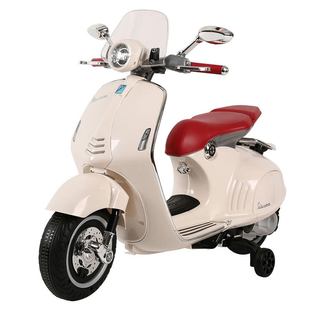 Vespa Licensed 6V Kids Ride On Motorbike - Pearl White - Aussie Baby