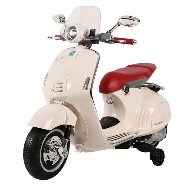 Vespa Licensed 6V Kids Ride On Motorbike - Pearl White - Aussie Baby