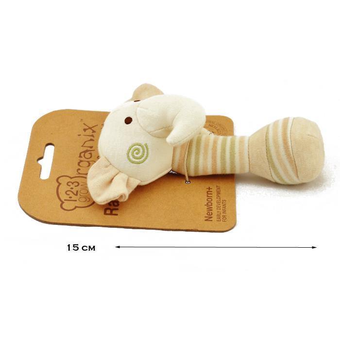 123 Grow Organix Cotton Buddy Rattle - Elephant - Aussie Baby