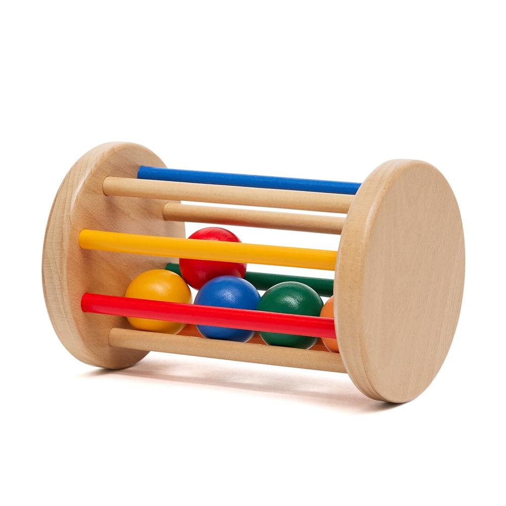 Rainbow Rolling Drum with Caged Coloured Balls - Aussie Baby