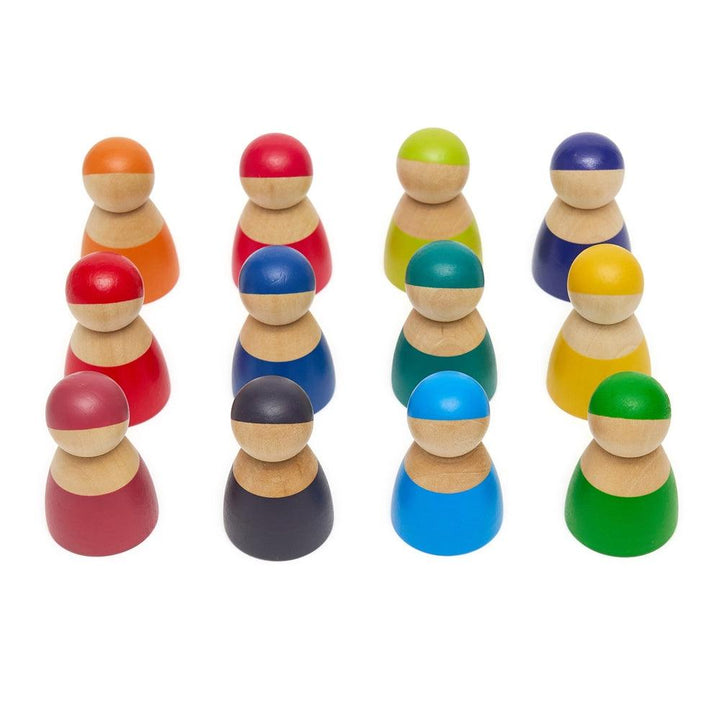 Rainbow Wooden Peg Dolls - 12 Pieces - Aussie Baby