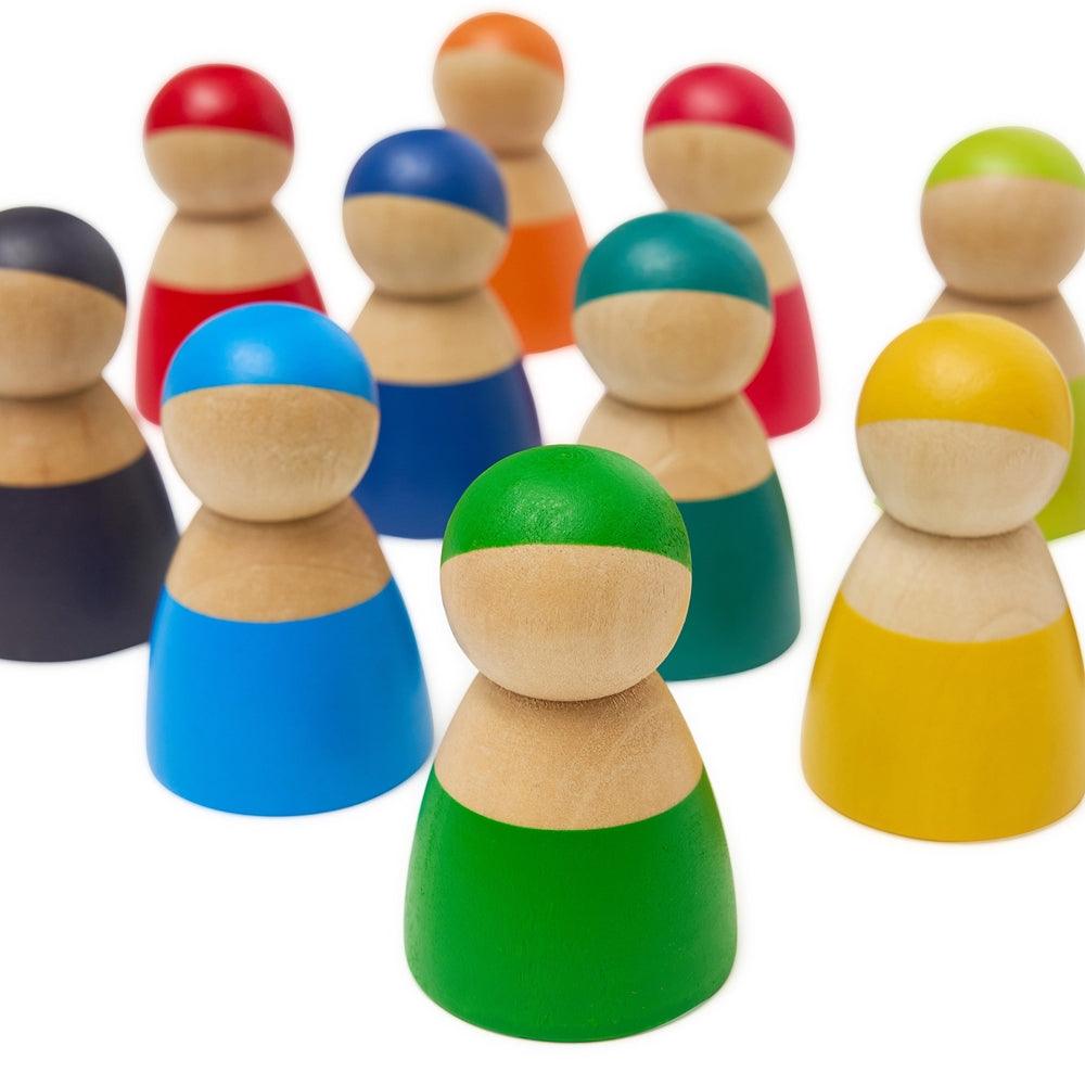 Rainbow Wooden Peg Dolls - 12 Pieces - Aussie Baby