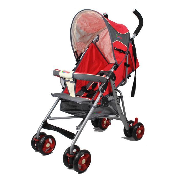 Aussie Baby Vivacity Easy Layback Stroller - Grey / Red - Aussie Baby