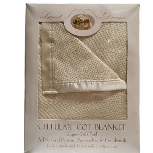 100% Cotton Beige Cellular Baby Cot Blanket 120x150cm Gift Pack - Aussie Baby