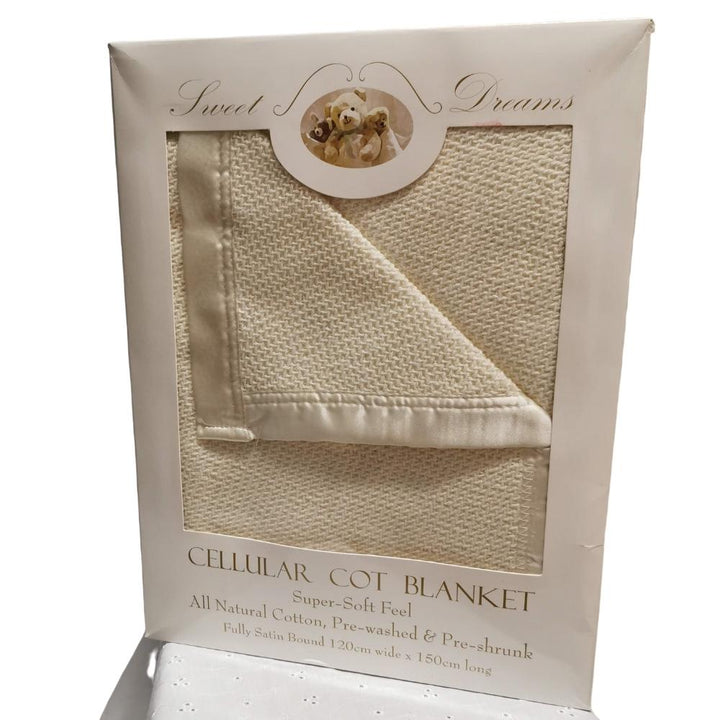 100% Cotton Beige Cellular Baby Cot Blanket 120x150cm Gift Pack - Aussie Baby