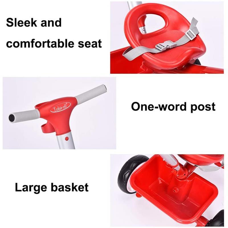 Kids Triangular Trike with Push Handle - Red - Aussie Baby