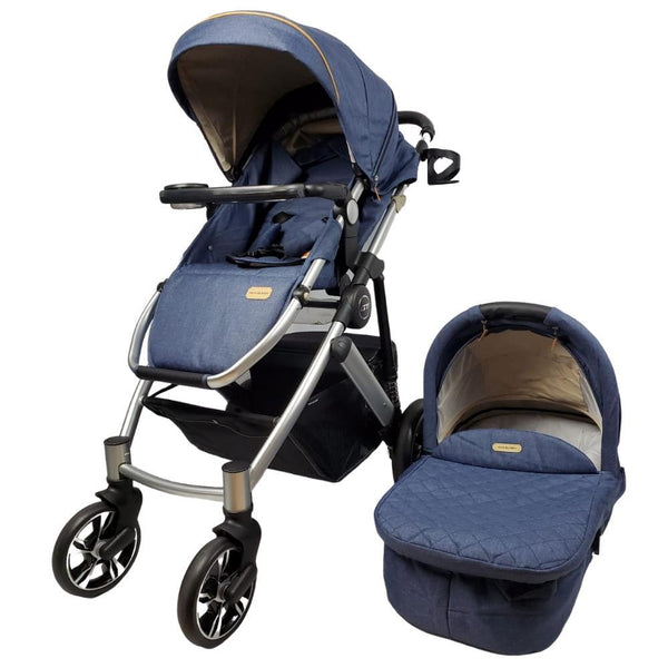 Aussie Baby Aya-Baby Tornado 4 Wheel Pram with Bassinet - Blue - Aussie Baby