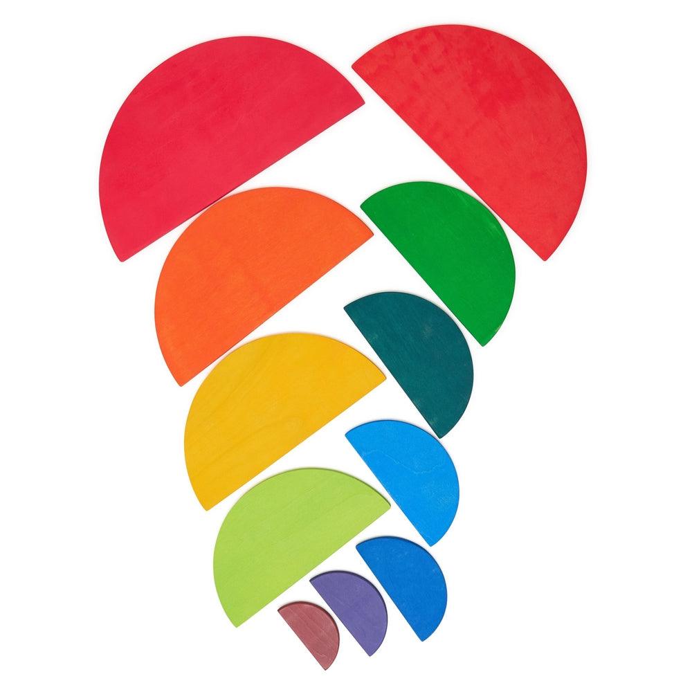 Wooden Semi-Circle 11 Pieces Rainbow Stacker Nesting Puzzle Blocks - Aussie Baby
