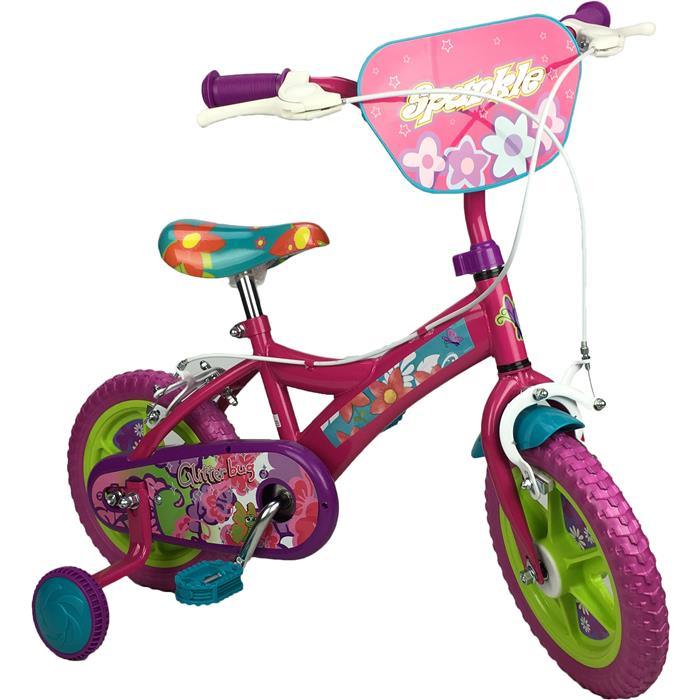 Sparkle Fuchsia Flower 12 Inch Girls Bike Pavement Cycle with Training Wheel - Aussie Baby