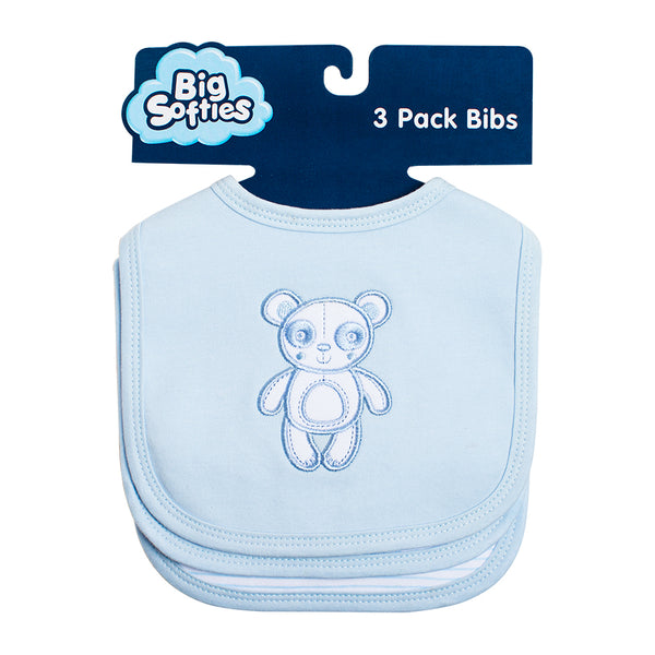 Big Softies Applique & Printed Bibs (3 pack) - Blue